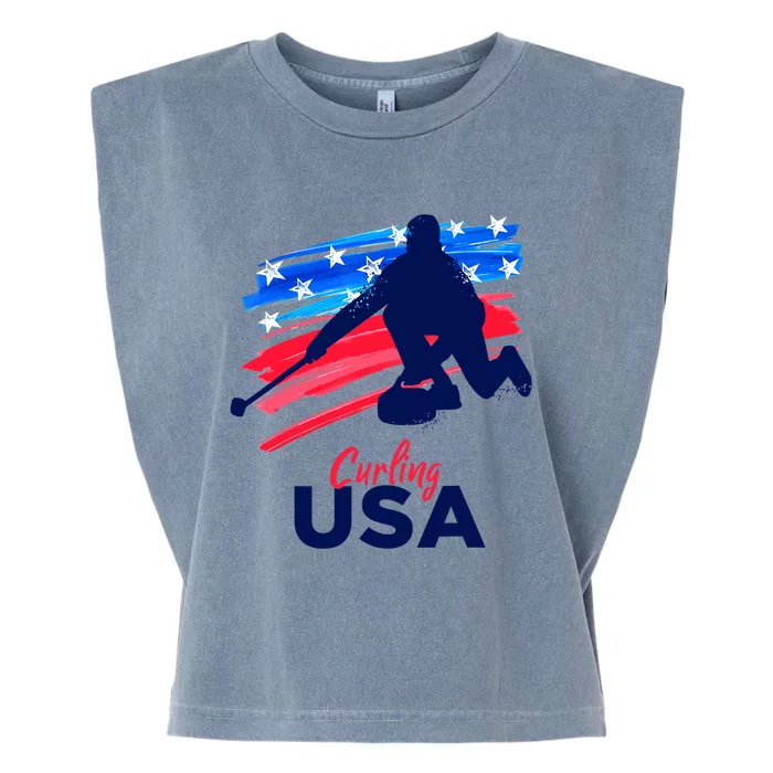 Curling USA Support The Team USA Flag Curl Clean Garment-Dyed Women's Muscle Tee