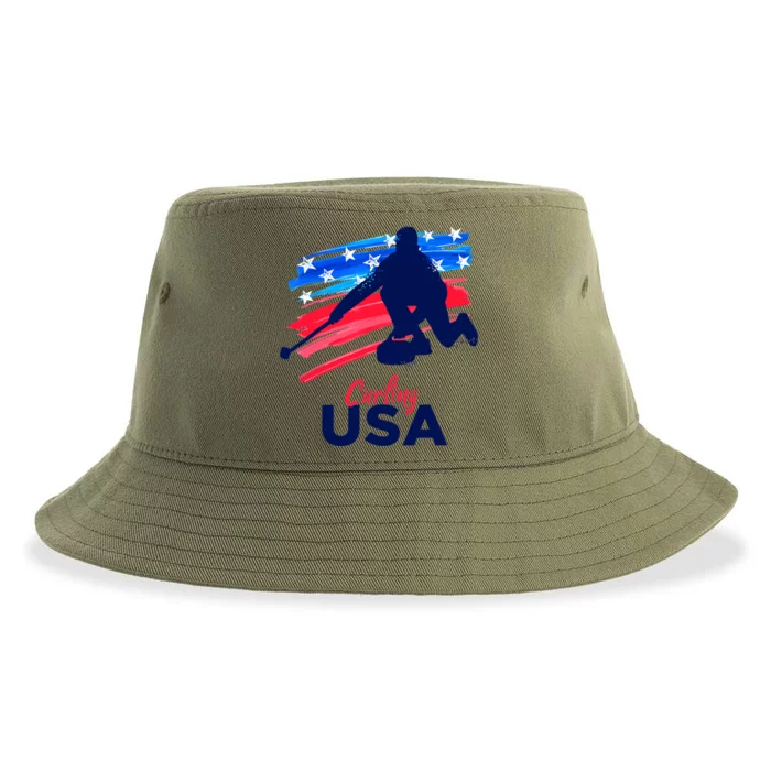 Curling USA Support The Team USA Flag Curl Clean Sustainable Bucket Hat