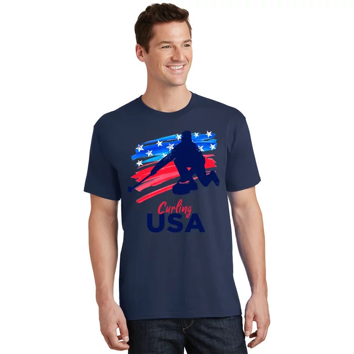 Curling USA Support The Team USA Flag Curl Clean T-Shirt