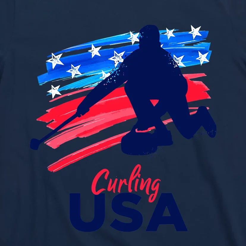 Curling USA Support The Team USA Flag Curl Clean T-Shirt