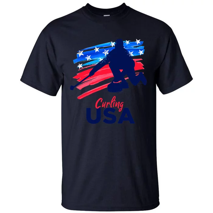 Curling USA Support The Team USA Flag Curl Clean Tall T-Shirt