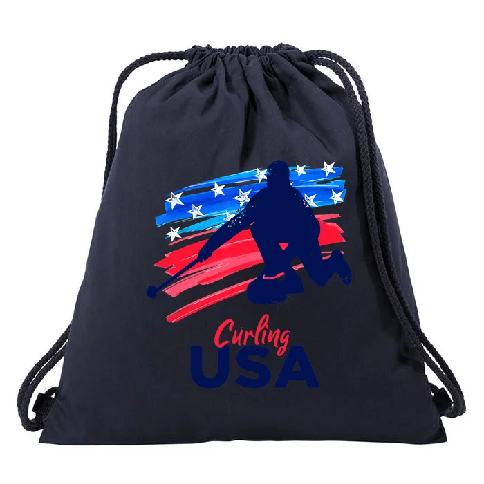 Curling USA Support The Team USA Flag Curl Clean Drawstring Bag