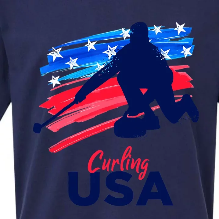 Curling USA Support The Team USA Flag Curl Clean Sueded Cloud Jersey T-Shirt