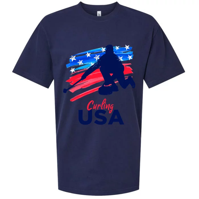 Curling USA Support The Team USA Flag Curl Clean Sueded Cloud Jersey T-Shirt