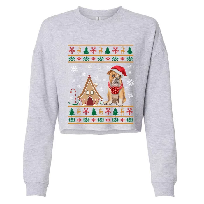 Christmas Ugly Sweater English Bulldog Santa Hat Reindeers Meaningful Gift Cropped Pullover Crew