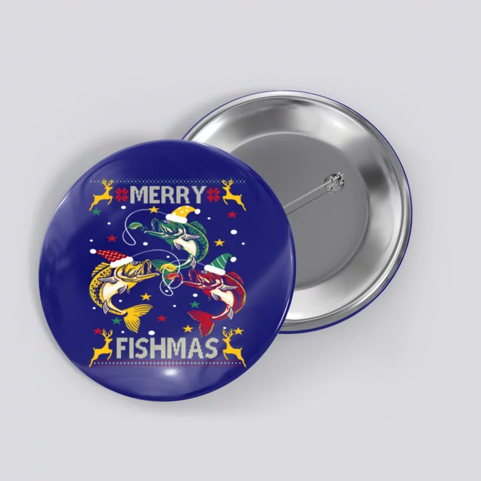 Christmas Ugly Sweater Merry Fishmas Funny Angler Gift Button