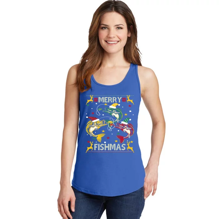 Christmas Ugly Sweater Merry Fishmas Funny Angler Gift Ladies Essential Tank