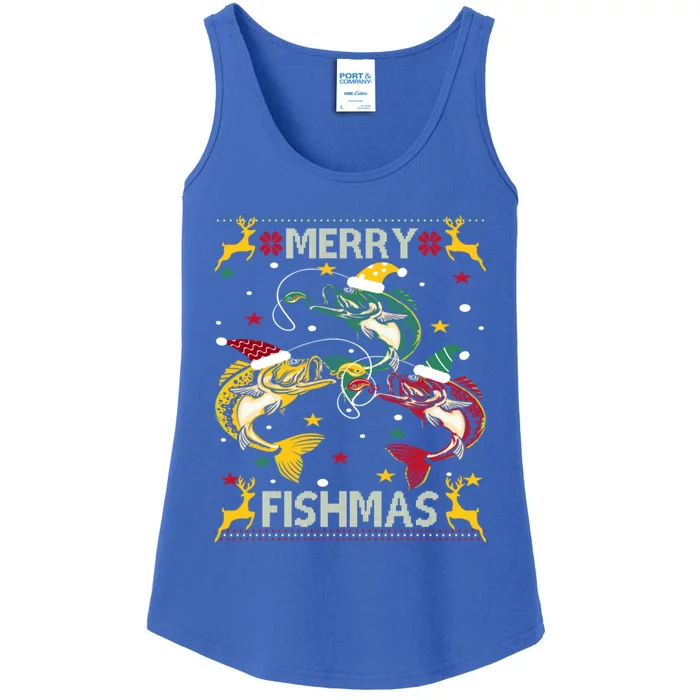 Christmas Ugly Sweater Merry Fishmas Funny Angler Gift Ladies Essential Tank