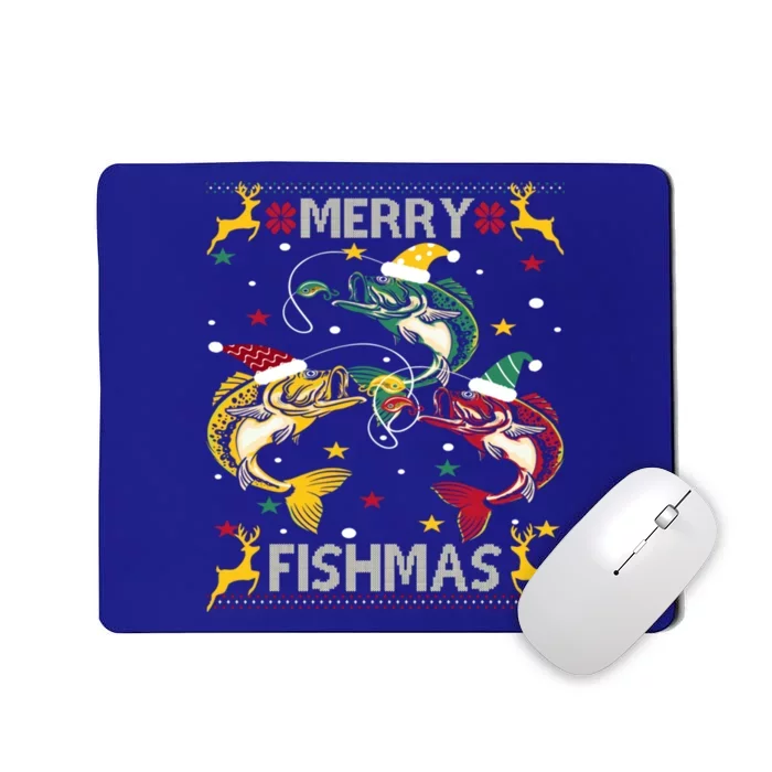 Christmas Ugly Sweater Merry Fishmas Funny Angler Gift Mousepad