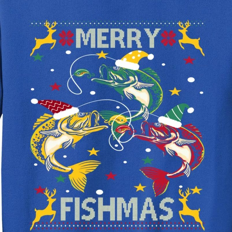 Christmas Ugly Sweater Merry Fishmas Funny Angler Gift Tall Sweatshirt