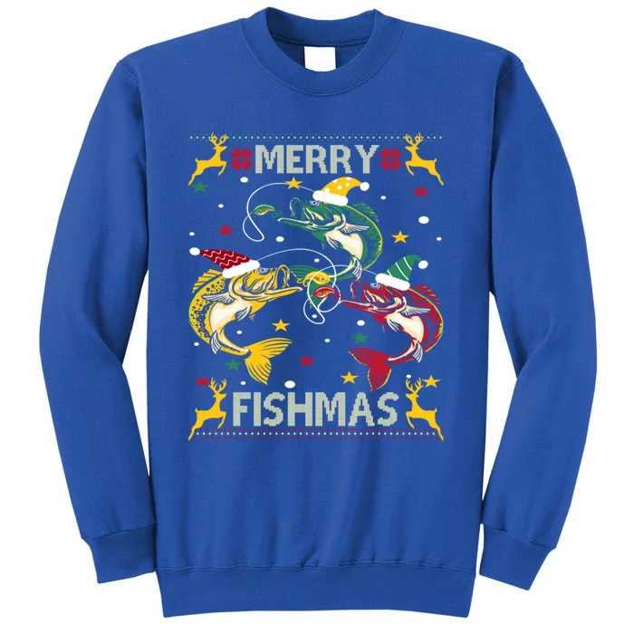 Christmas Ugly Sweater Merry Fishmas Funny Angler Gift Tall Sweatshirt