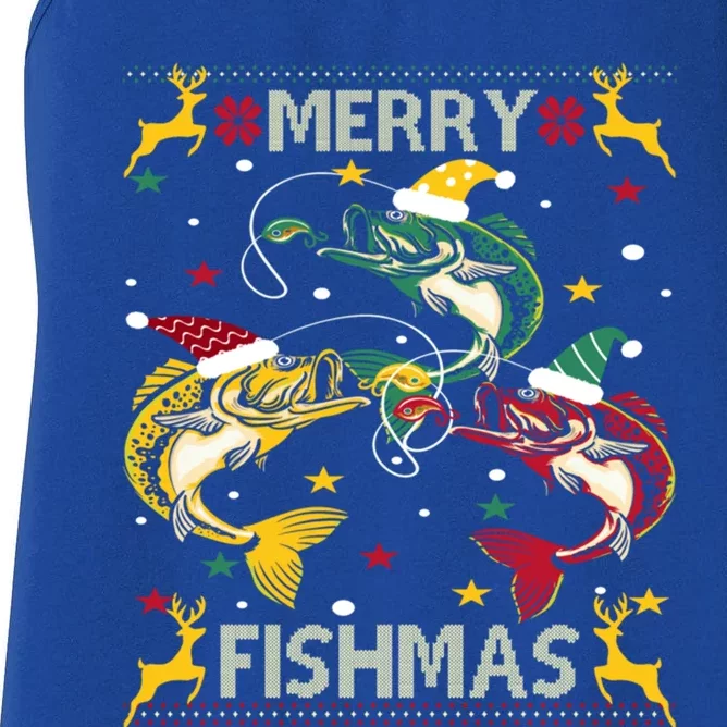 Christmas Ugly Sweater Merry Fishmas Funny Angler Gift Women's Racerback Tank