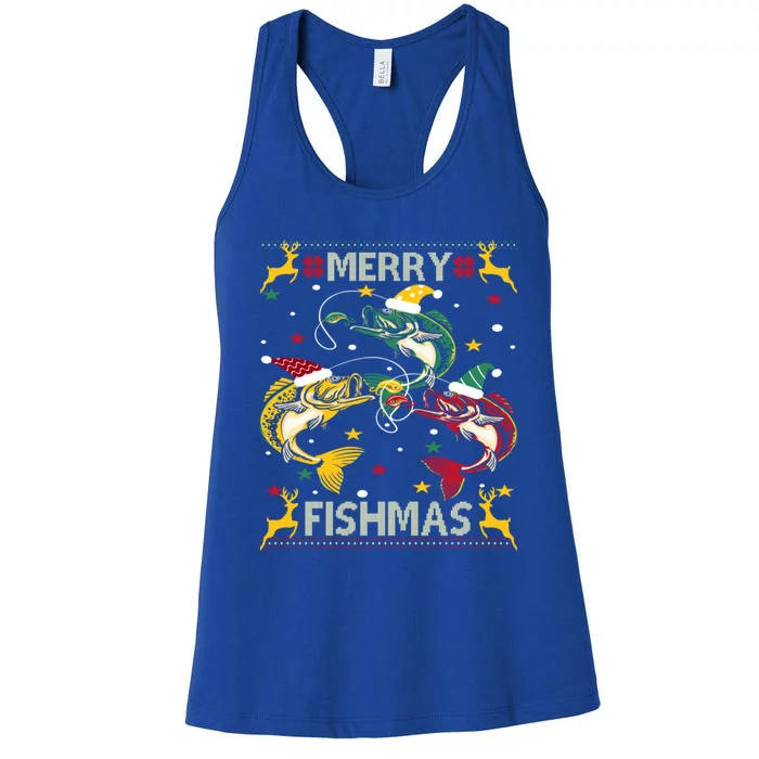 Christmas Ugly Sweater Merry Fishmas Funny Angler Gift Women's Racerback Tank