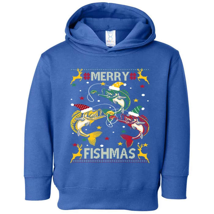 Christmas Ugly Sweater Merry Fishmas Funny Angler Gift Toddler Hoodie