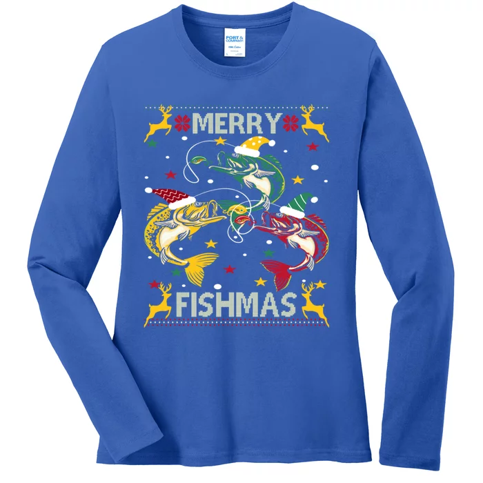 Christmas Ugly Sweater Merry Fishmas Funny Angler Gift Ladies Long Sleeve Shirt