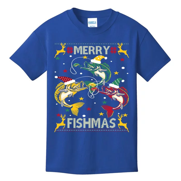 Christmas Ugly Sweater Merry Fishmas Funny Angler Gift Kids T-Shirt