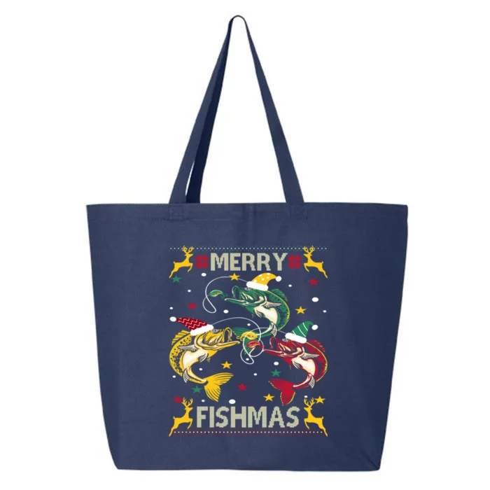 Christmas Ugly Sweater Merry Fishmas Funny Angler Gift 25L Jumbo Tote