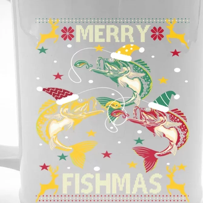 Christmas Ugly Sweater Merry Fishmas Funny Angler Gift Front & Back Beer Stein