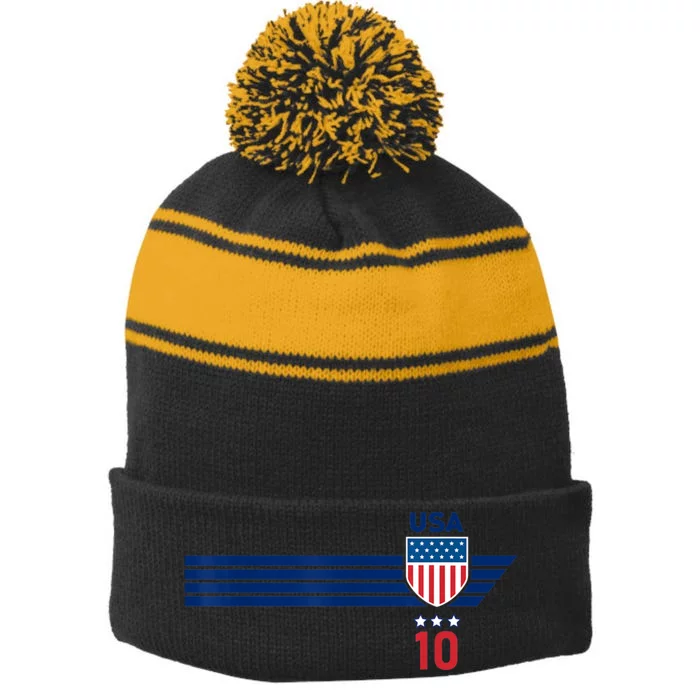 Cool USA Stars Stripes Patriotism US Soccer Fan Jersey Stripe Pom Pom Beanie