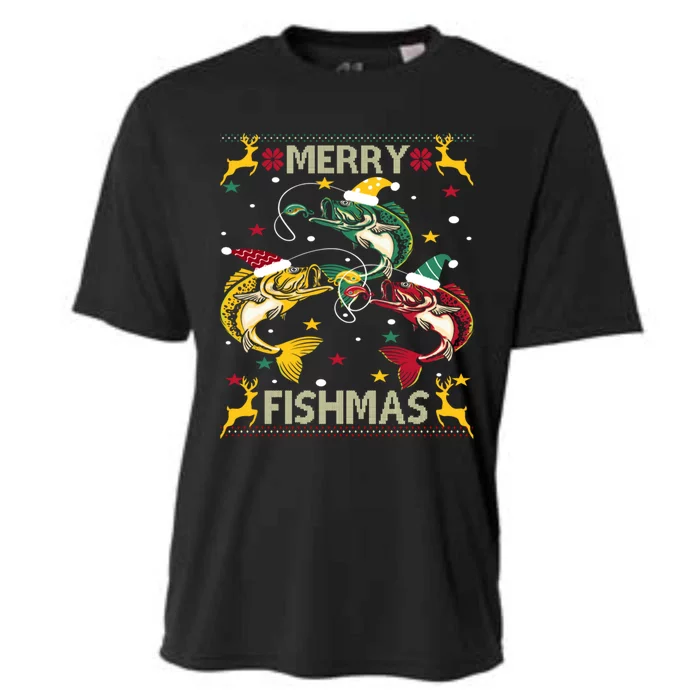 Christmas Ugly Sweater Merry Fishmas Funny Angler Meaningful Gift Cooling Performance Crew T-Shirt