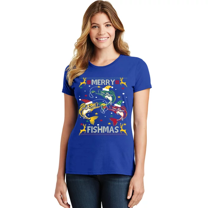 Christmas Ugly Sweater Merry Fishmas Funny Angler Meaningful Gift Women's T-Shirt