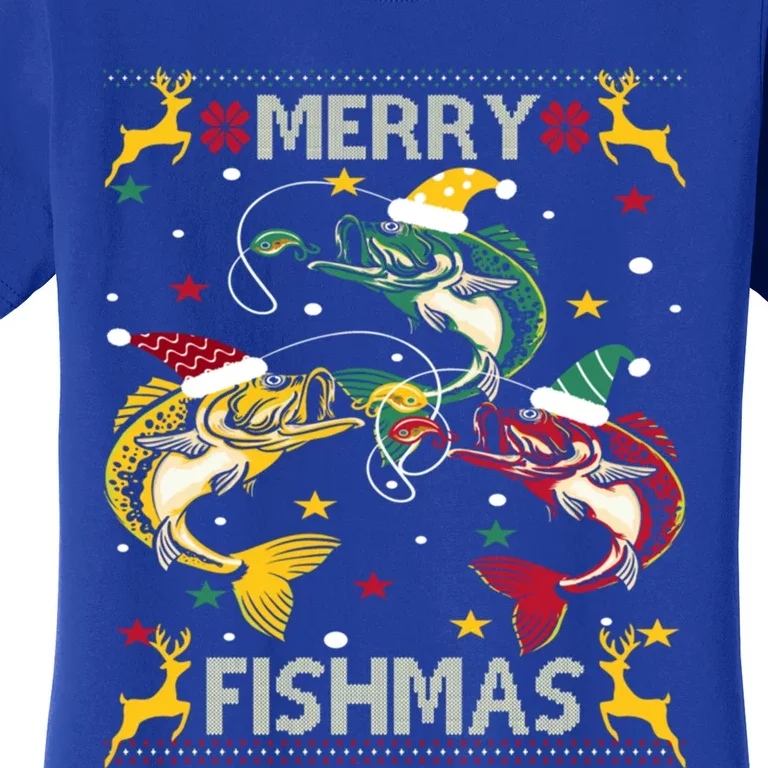 Christmas Ugly Sweater Merry Fishmas Funny Angler Meaningful Gift Women's T-Shirt