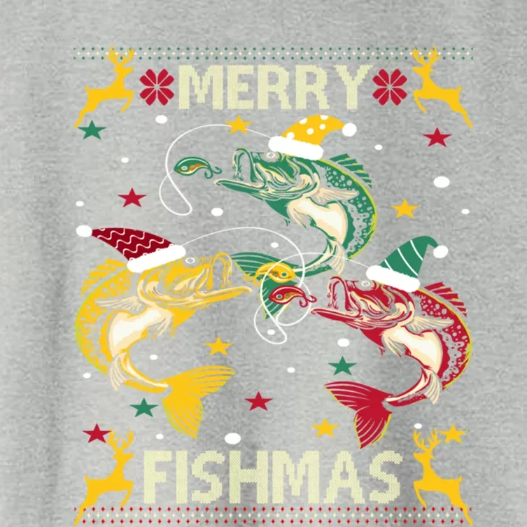 Christmas Ugly Sweater Merry Fishmas Funny Angler Meaningful Gift Women's Crop Top Tee