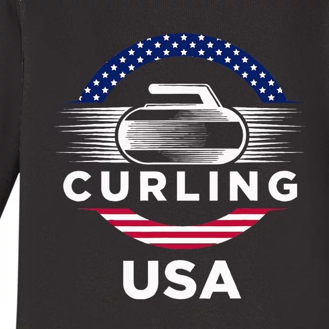 Curling Usa Support Flag Curl Clean Baby Long Sleeve Bodysuit