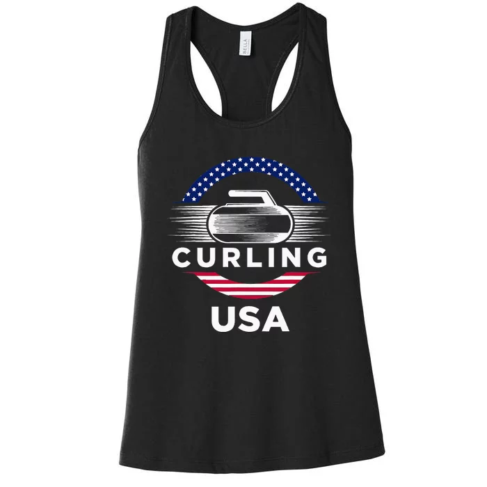 Curling Usa Support Flag Curl Clean Women's Racerback Tank