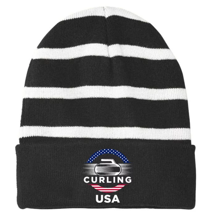 Curling Usa Support Flag Curl Clean Striped Beanie with Solid Band