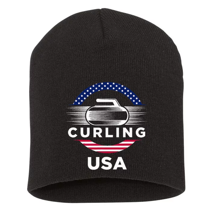 Curling Usa Support Flag Curl Clean Short Acrylic Beanie