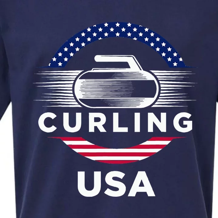 Curling Usa Support Flag Curl Clean Sueded Cloud Jersey T-Shirt