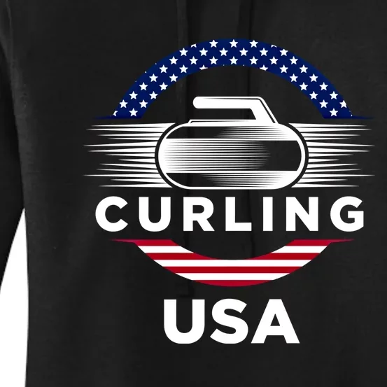 Curling Usa Support The Team Gift Usa Flag Curl Clean Cool Gift Women's Pullover Hoodie