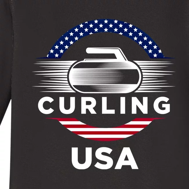 Curling Usa Support The Team Gift Usa Flag Curl Clean Cool Gift Baby Long Sleeve Bodysuit