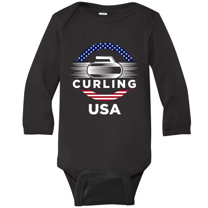 Curling Usa Support The Team Gift Usa Flag Curl Clean Cool Gift Baby Long Sleeve Bodysuit