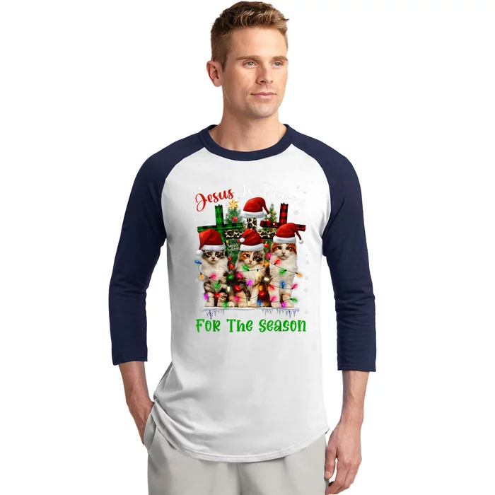 Christmas Ugly Sweater Cats Jesus Is Reason For The Season Great Gift Baseball Sleeve Shirt