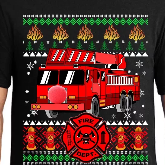 Christmas Ugly Sweater Firefighter Firetruck Christmas Gift Pajama Set