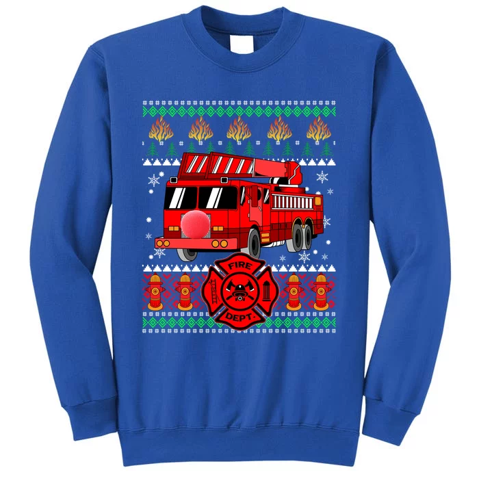 Christmas Ugly Sweater Firefighter Firetruck Christmas Gift Tall Sweatshirt