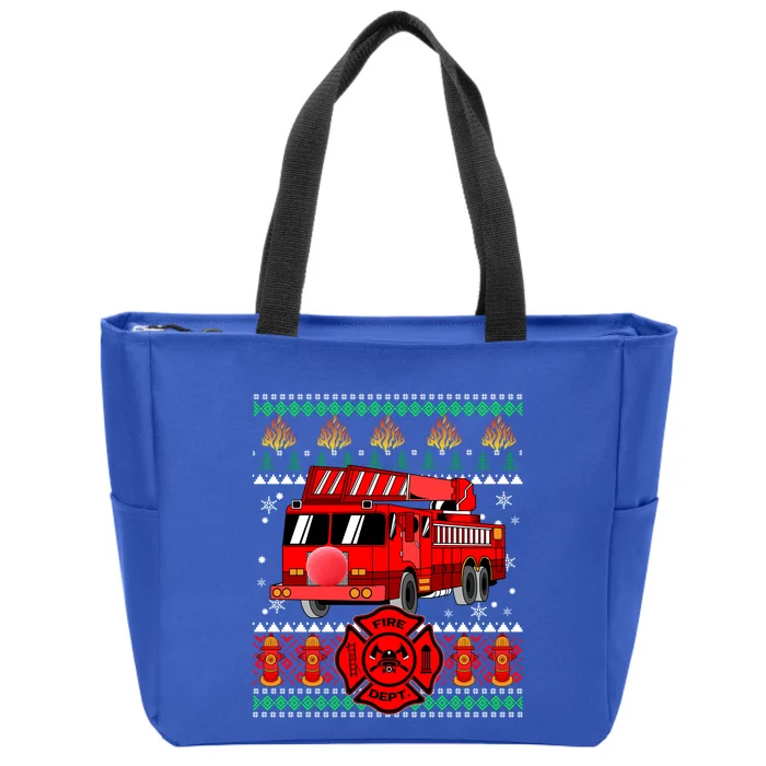 Christmas Ugly Sweater Firefighter Firetruck Christmas Gift Zip Tote Bag