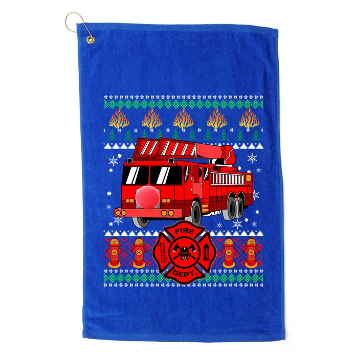 Christmas Ugly Sweater Firefighter Firetruck Christmas Gift Platinum Collection Golf Towel