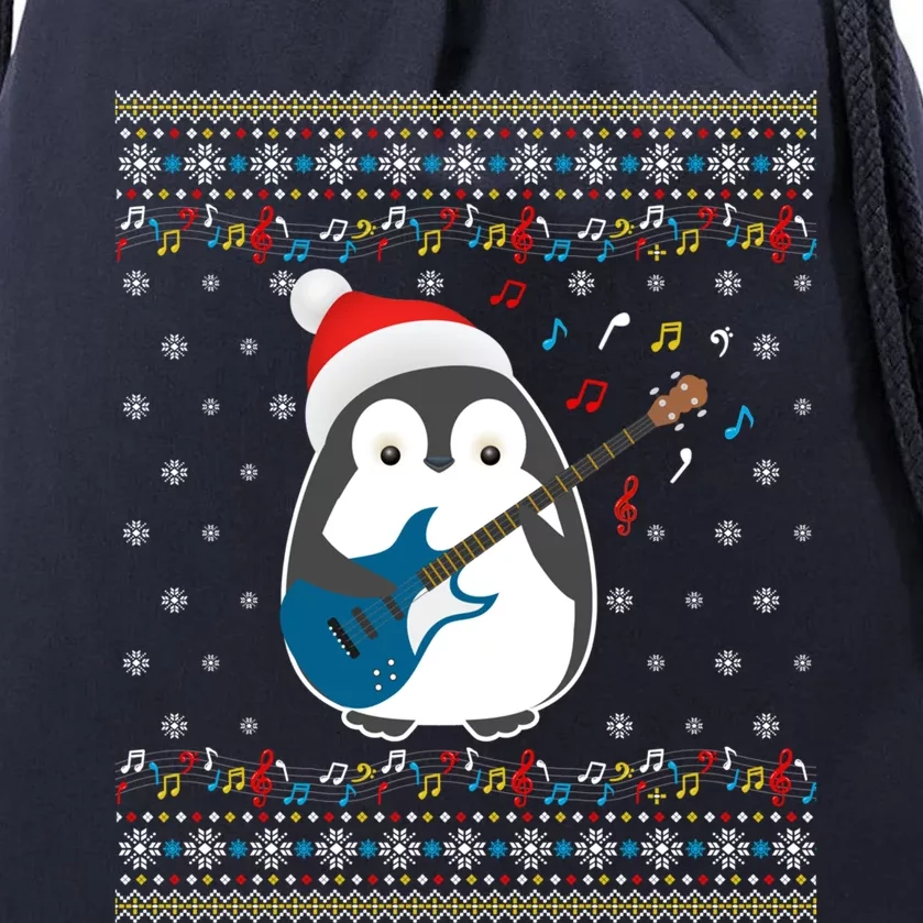 Christmas Ugly Sweater Xmas Family Matching Penguin Guitar Meaningful Gift Drawstring Bag