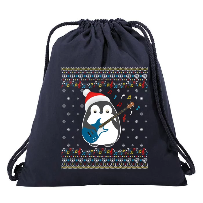 Christmas Ugly Sweater Xmas Family Matching Penguin Guitar Meaningful Gift Drawstring Bag