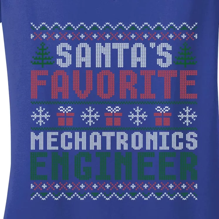 Christmas Ugly Sweater Santa Claus Mechatronics Engineer Gift Women's V-Neck T-Shirt