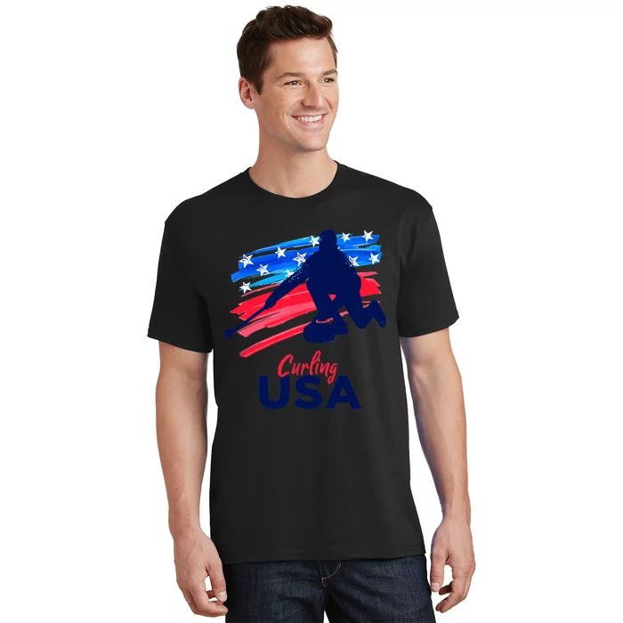 Curling USA Support The Team USA Flag Curl Clean T-Shirt