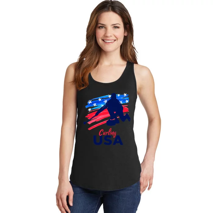 Curling USA Support The Team USA Flag Curl Clean Ladies Essential Tank