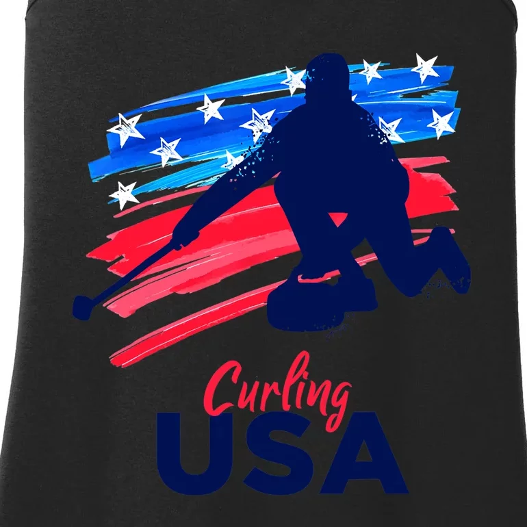 Curling USA Support The Team USA Flag Curl Clean Ladies Essential Tank