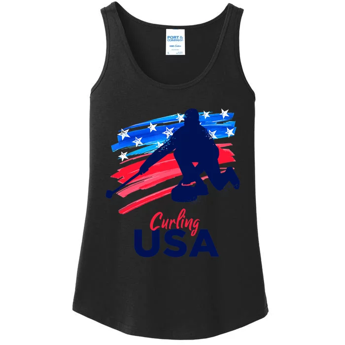 Curling USA Support The Team USA Flag Curl Clean Ladies Essential Tank