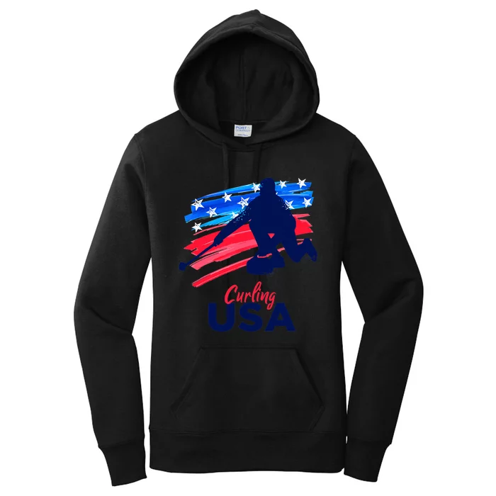 Curling USA Support The Team USA Flag Curl Clean Women's Pullover Hoodie