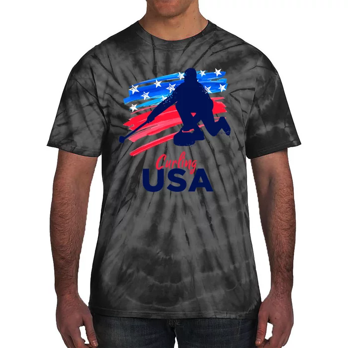 Curling USA Support The Team USA Flag Curl Clean Tie-Dye T-Shirt