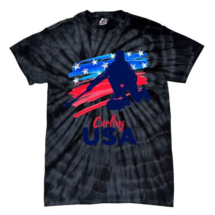 Curling USA Support The Team USA Flag Curl Clean Tie-Dye T-Shirt